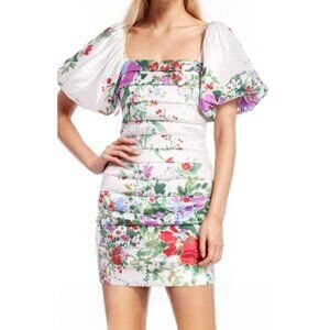 Jewel Badgley Mischka Sz 6 Dress Floral Puff Sleeve Mini Coquette Boho Cocktail